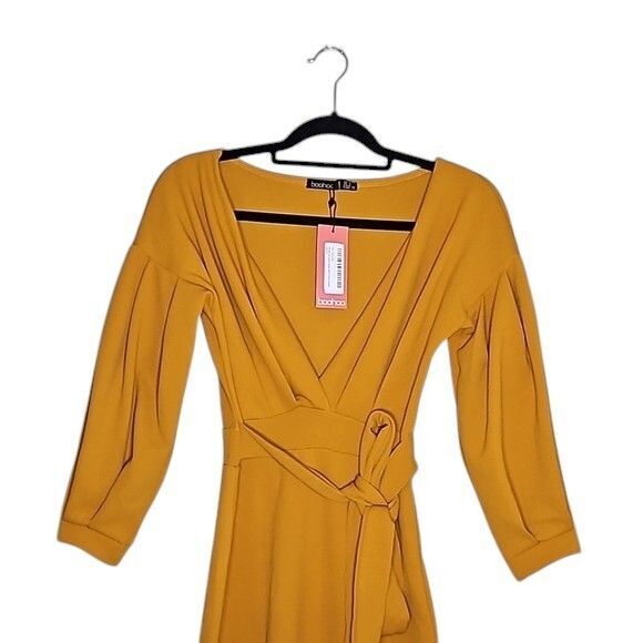 Boohoo Women's size 8 Off Shoulder Faux Wrap Midi Dress Deep V-Neck Sleek - Picture 7 of 11